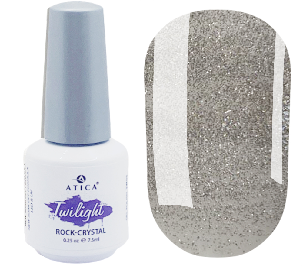 Гель-лак Atica TW05 ROCK-CRYSTAL (приглушено-рожевий з сріблястими блискітками), 7.5 мл