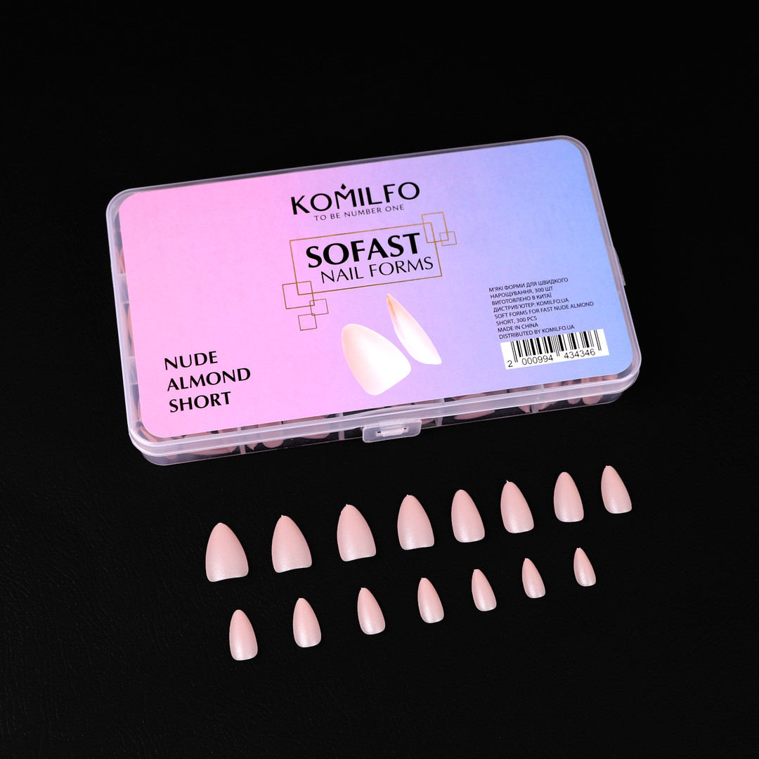 Komilfo SoFast Nail Froms Nude Almond Short - gel forms for extension, 300 pcs