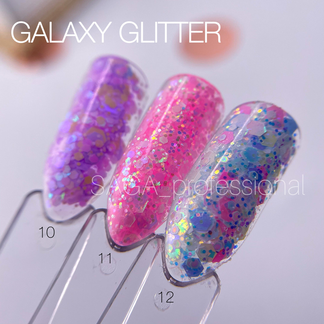 SAGA professional Galaxy glitter 10 (прозрачный с голографическими сиреневыми блестками), 8 мл