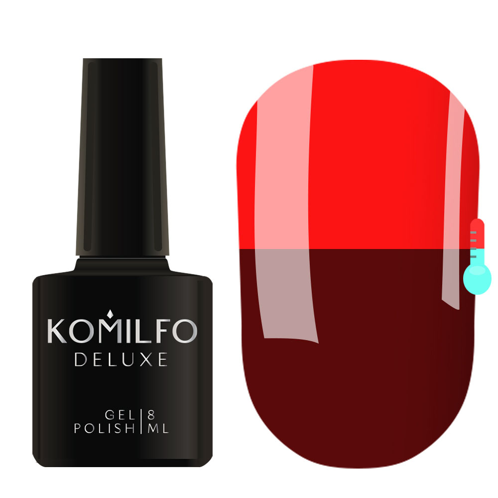 Gel varnish Komilfo DeLuxe Termo C005 (burgundy brown, when heated - red), 8 ml