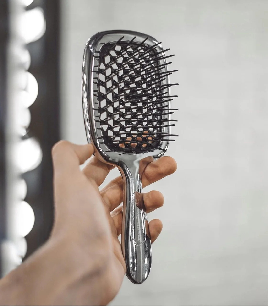 Janeke Superbrush Hair Comb Silver & Black