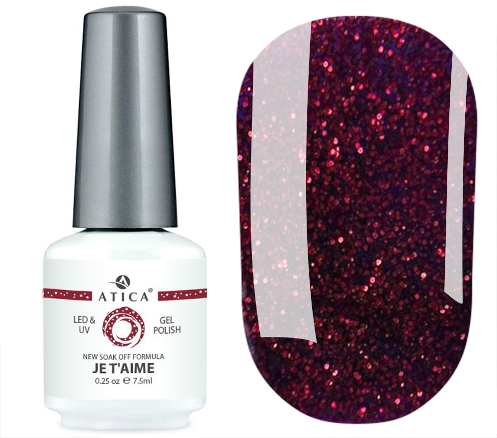 Gel polish Atica GPM 262 Je T'aime (burgundy-purple with glitter), 7.5 ml