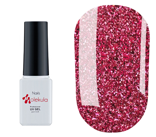 Molekula DIAMOND gel varnish No. 513 (red, with sparkles and mica), 6 ml