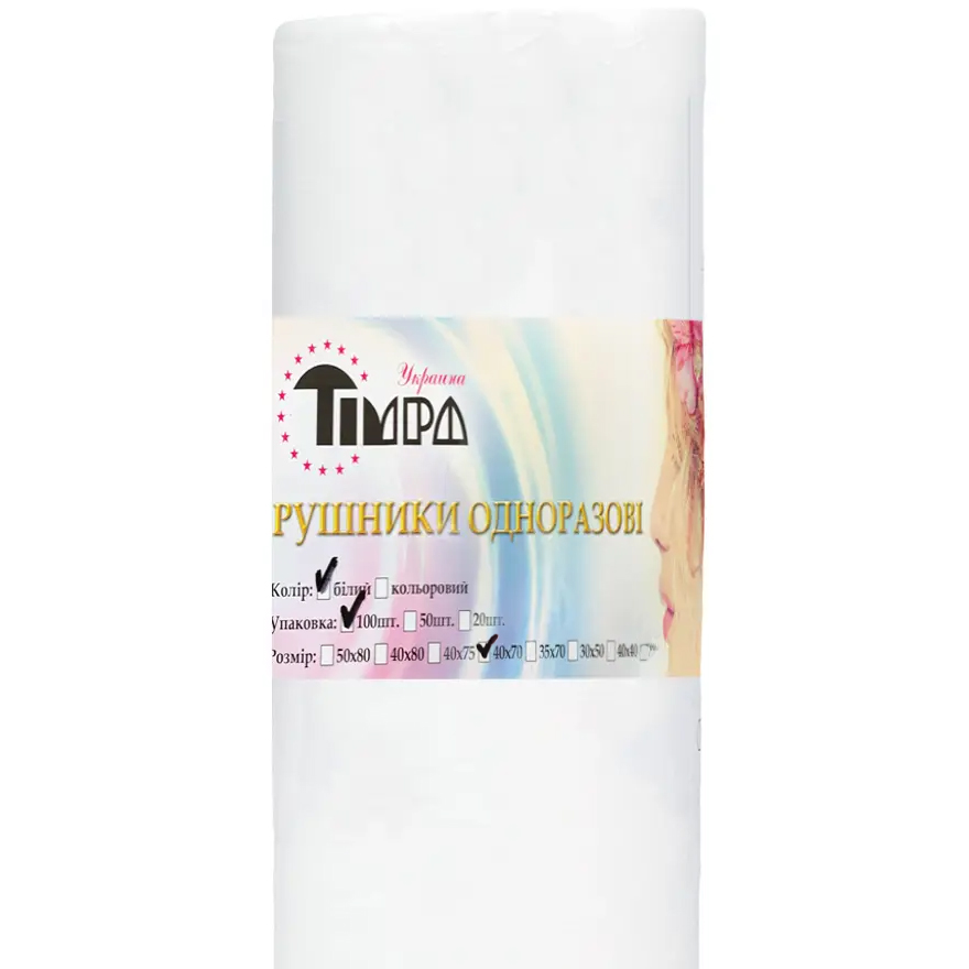 TIMPA Disposable spunlace towels 40x70, mesh (100 pcs/roll)
