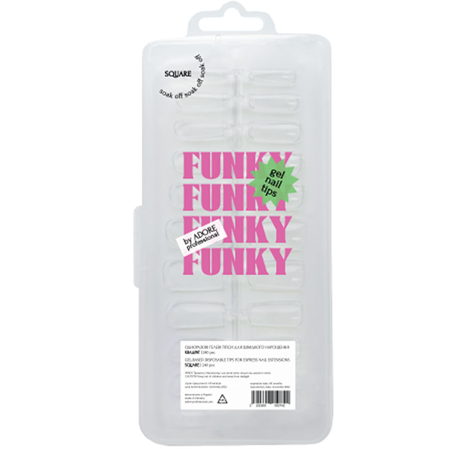 ADORE Funky Gel Nail Tips "SQUARE" – натуральний квадрат, 240 шт
