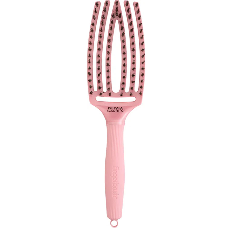 Olivia Garden Щетка Массажная с натуральной щетиной Fingerbrush Boar & Nylon Medium, Pearl Pink