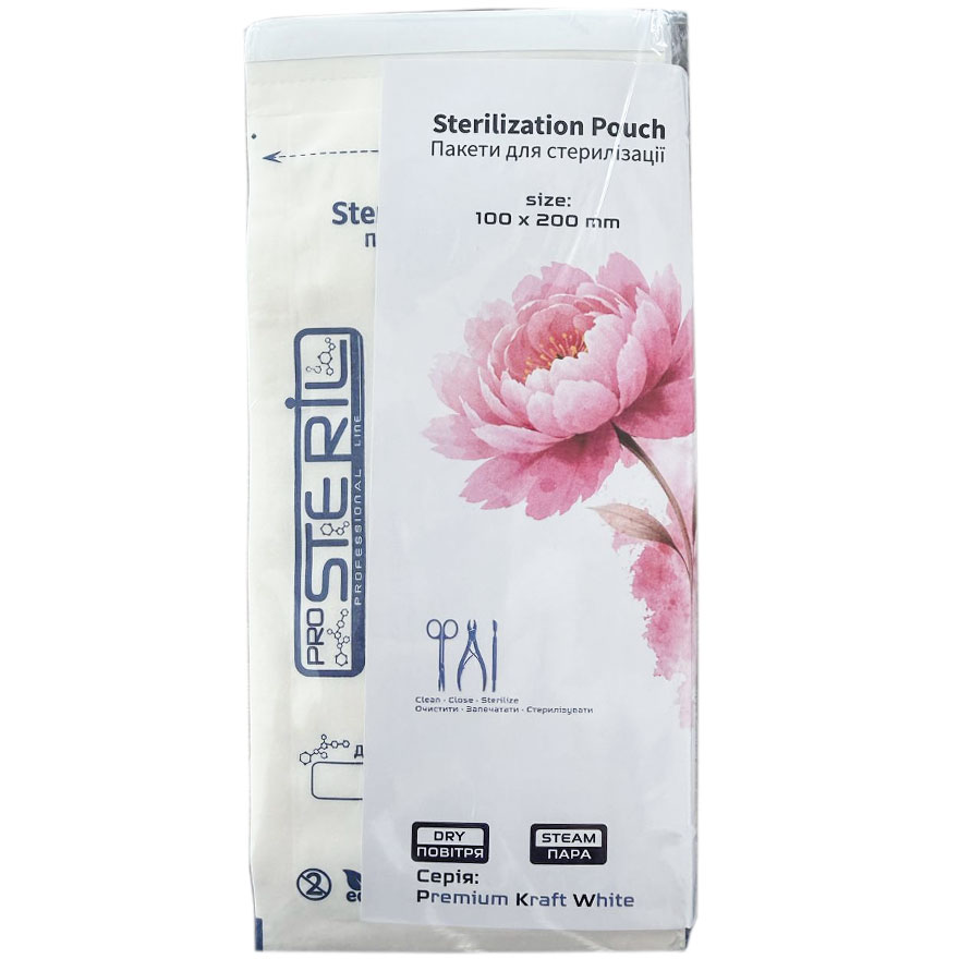 ProSteril Kraft bags for air and steam sterilization, white 100x200 mm, 100 pcs / pack