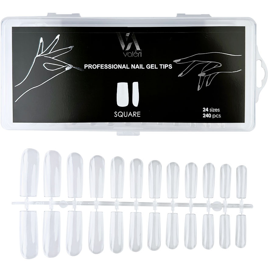 Valeri Гелеві тіпси для нарощування Nail Gel Tips Square (240шт) Valeri Гелеві тіпси для нарощування Nail Gel Tips Square (240шт)