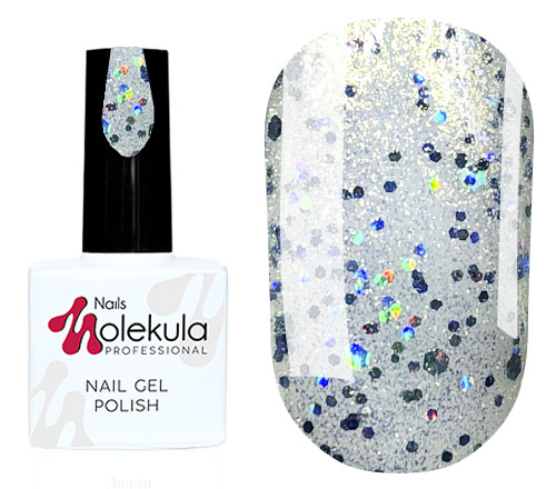 Molekula gel varnish No. 084 (transparent with gold microgloss and blue sparkles), 11 ml
