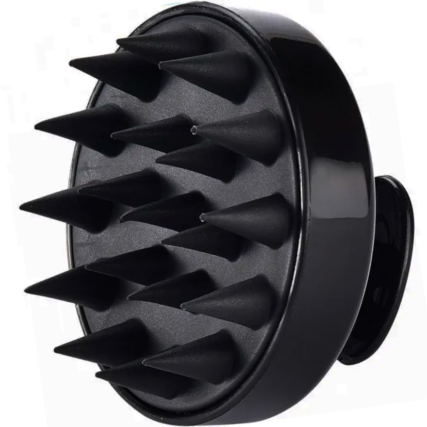 Shampooing massage brush, purple and blue
