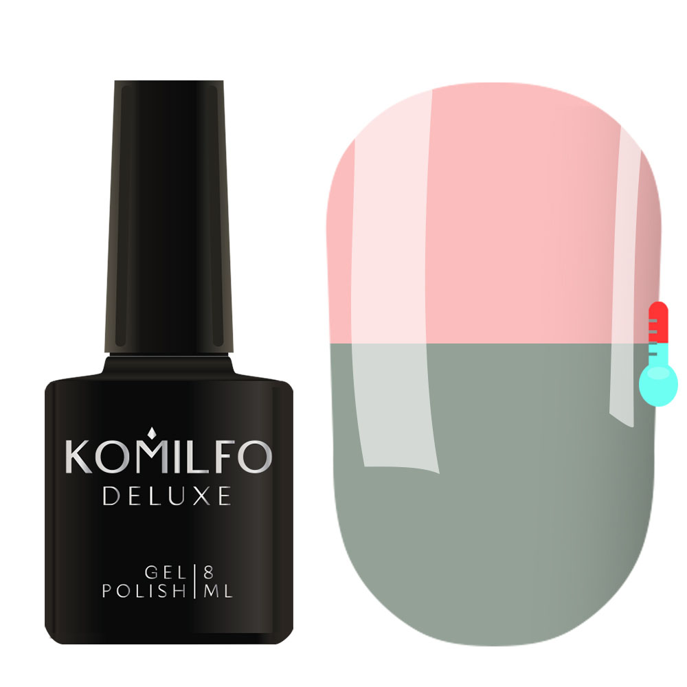 Gel varnish Komilfo DeLuxe Termo C002 (pale, gray-green, when heated - pink), 8 ml