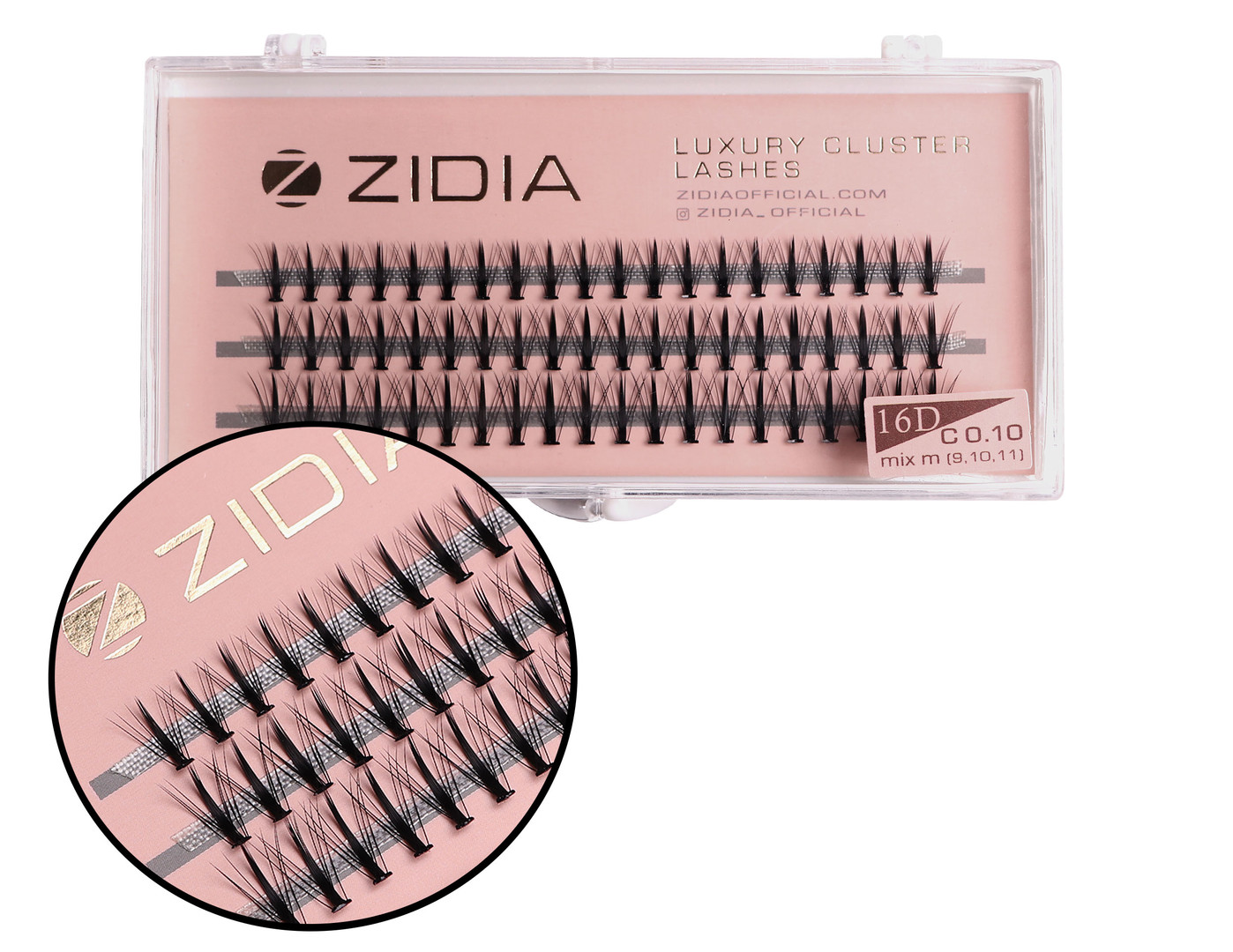 Zidia Cluster lashes 16D KIM C 0,10 MIX M(3 ленты, размер 9, 10, 11 mm)