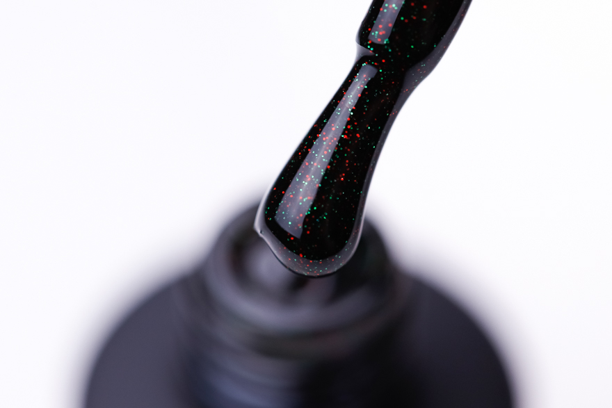 OXXI Gel nail polish No. 239 (black with red and green micro-shimmer), 10 ml