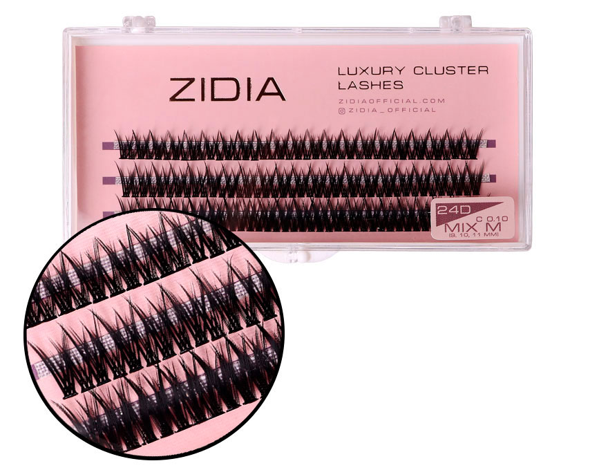 ZIDIA Cluster lashes fish tail 24D C 0.10 MIX M (3 bands, size 9, 10, 11 mm) ZIDIA Cluster lashes fish tail 24D C 0.10 MIX M (3 bands, size 9, 10, 11 mm)