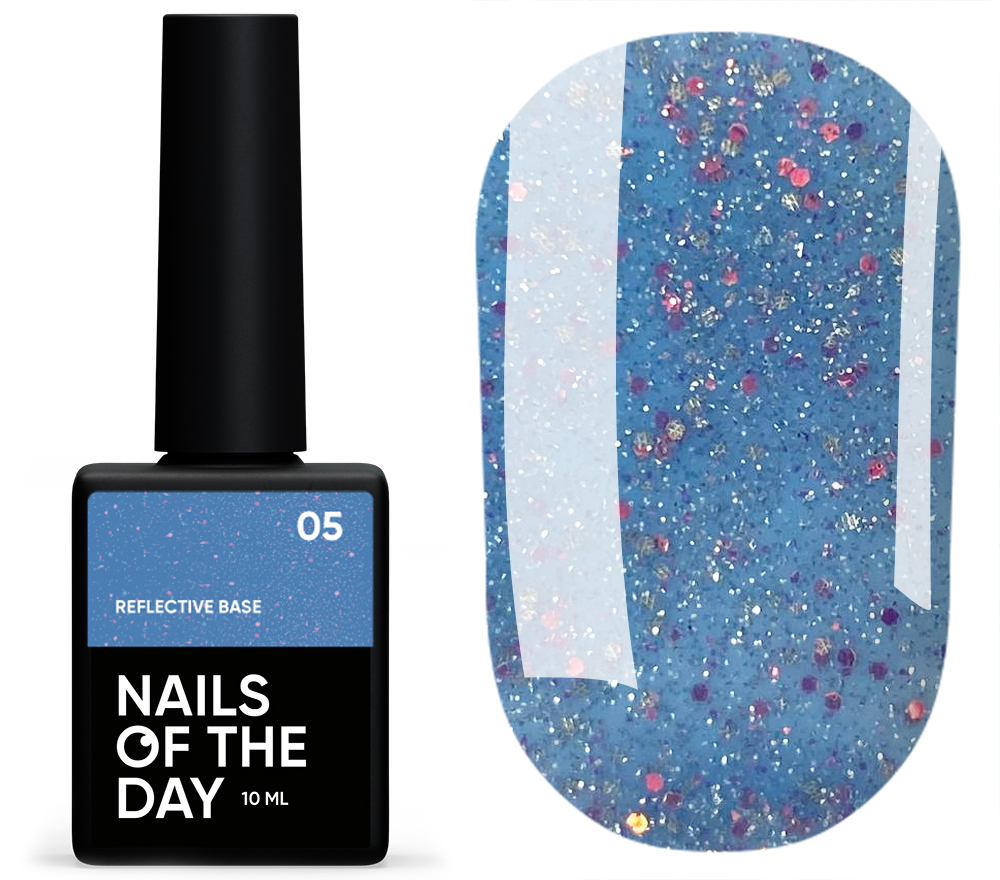 Nails Of The Day Base Reflective No. 05 (blue with silver and pink shimmer, reflective), 10 ml