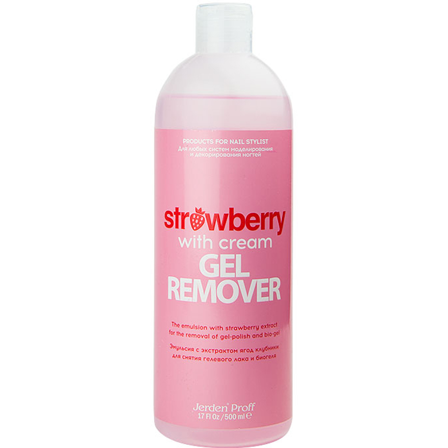 Jerden Proff Gel Remover emulsion for removing gel polish and biogel, Strawberries with cream, 500 ml