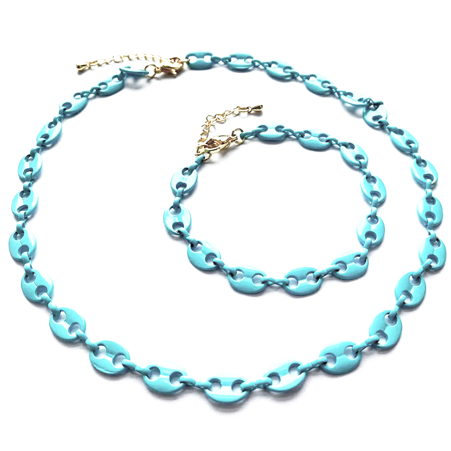Jewelry set Candy neck chain and bracelet, blue