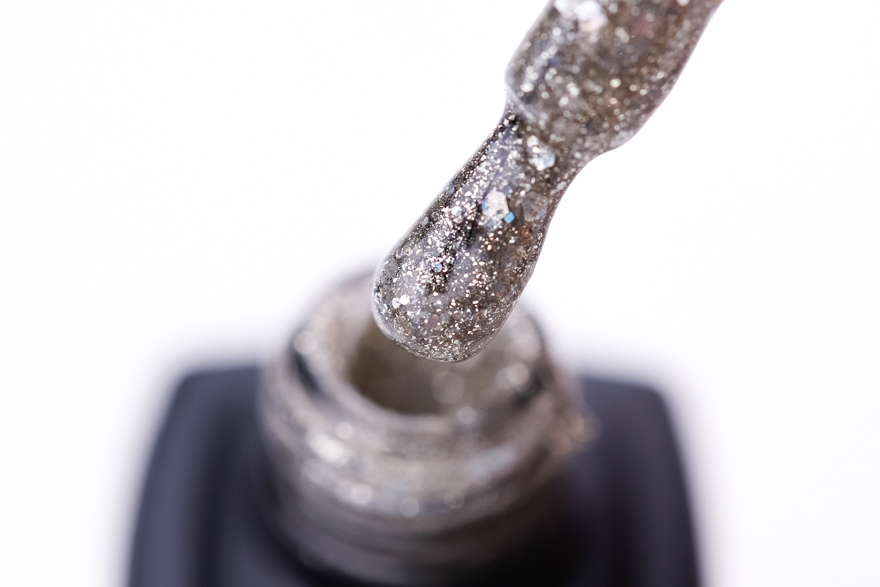 Gel varnish MOON FULL color Gel polish No. 328 (silver-gold with multi-colored glitter), 8 ml