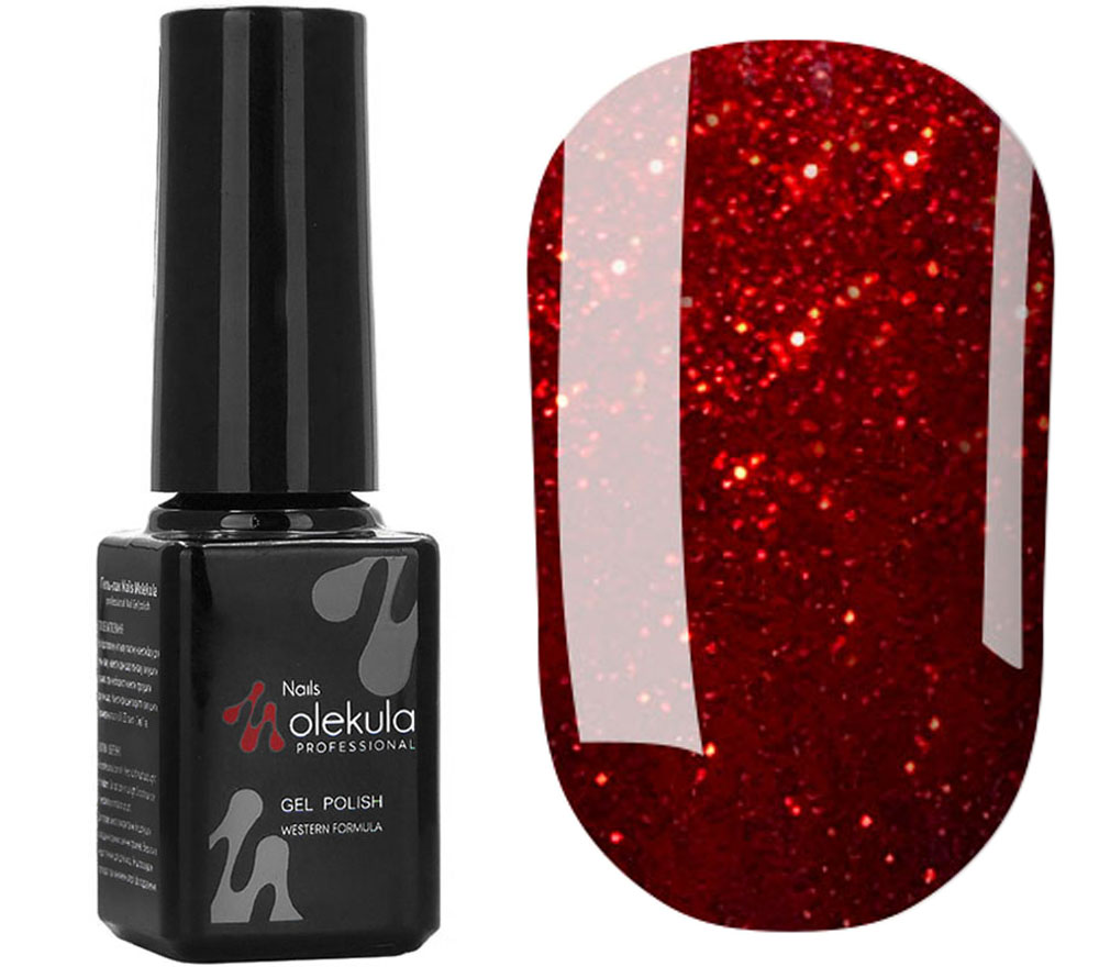 Gel Polish Molekula No. 077 (red with sparkles), 6 ml