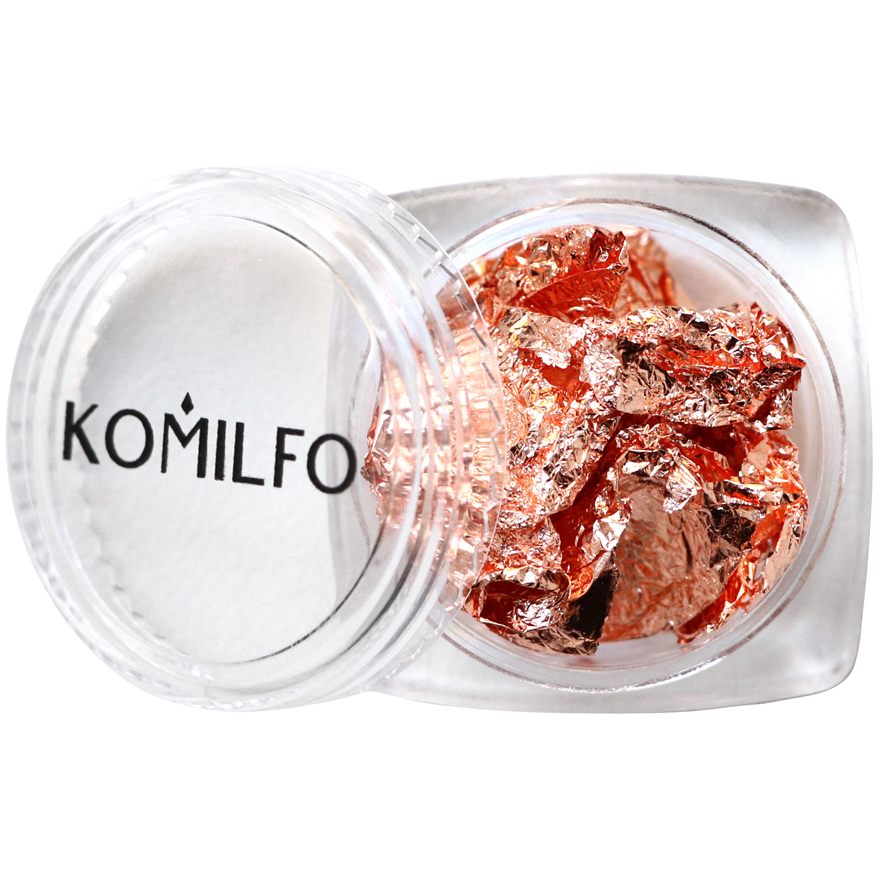 Komilfo Фольга жатая для ногтей в банке, розовое золото