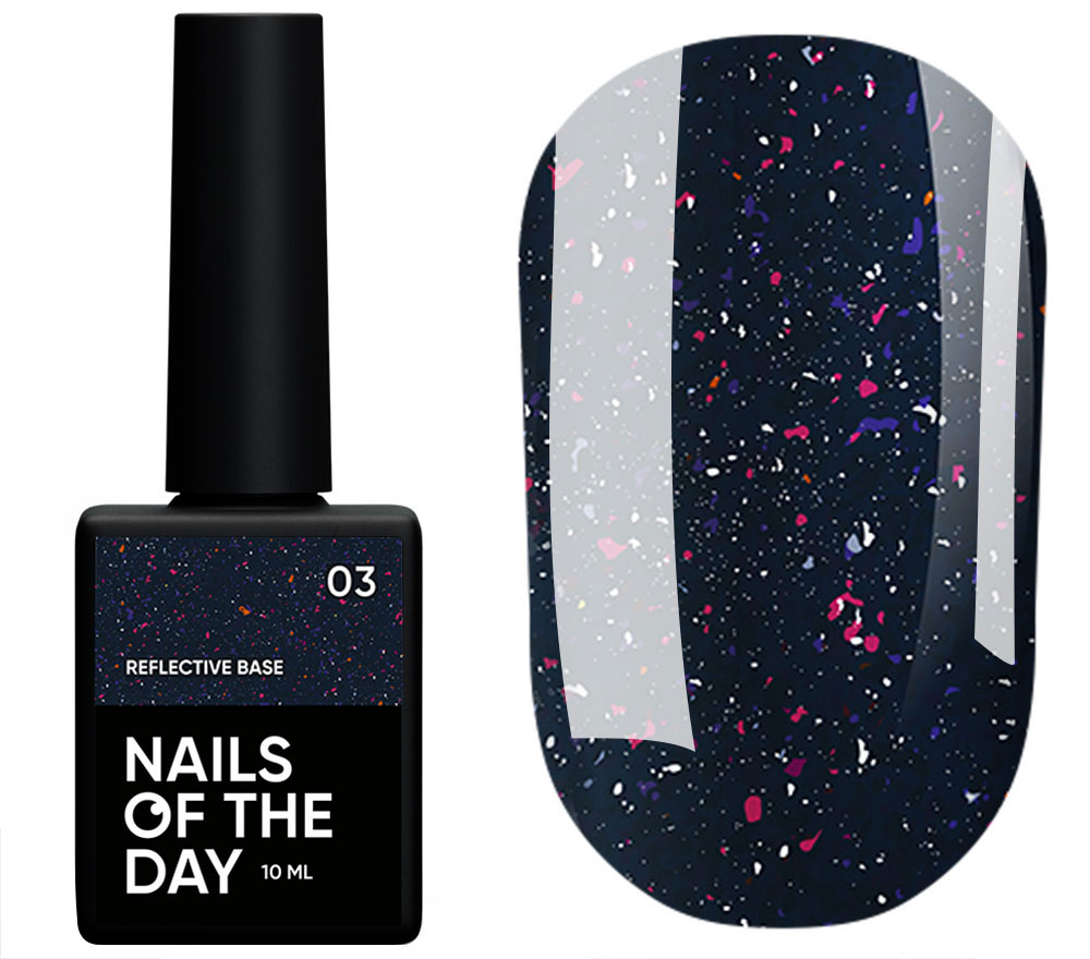 Nails Of The Day Base Reflective No. 03 (navy blue with purple and pink shimmer, reflective), 10 ml