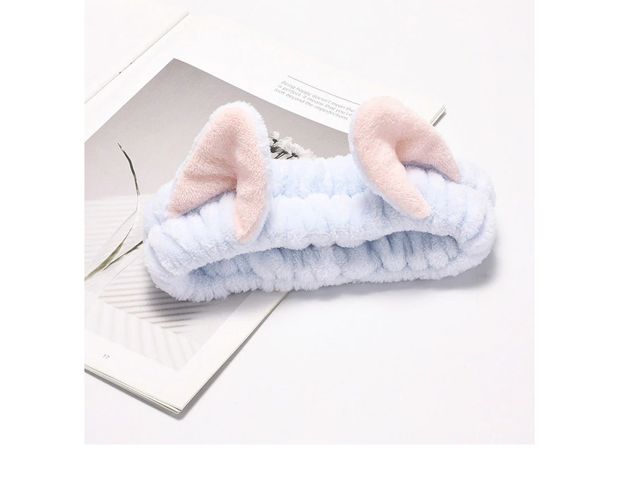 Cosmetology hair band with ears, light blue with pale pink