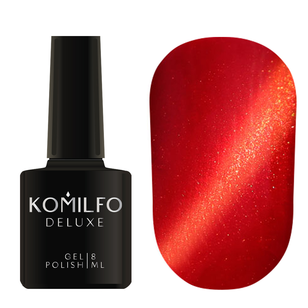 Гель-лак Komilfo Fantasy Cat's Eye 106 (золотисто-червоний, магнітний), 8 мл