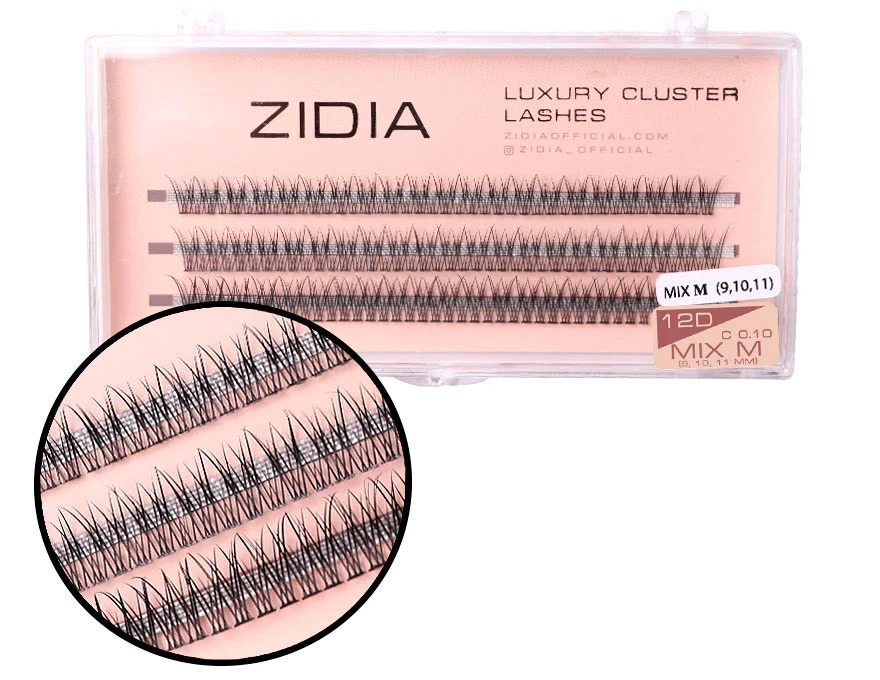 ZIDIA Cluster lashes fish tail 12D C 0.10 Mix M (3 bands, size 9, 10, 11mm)