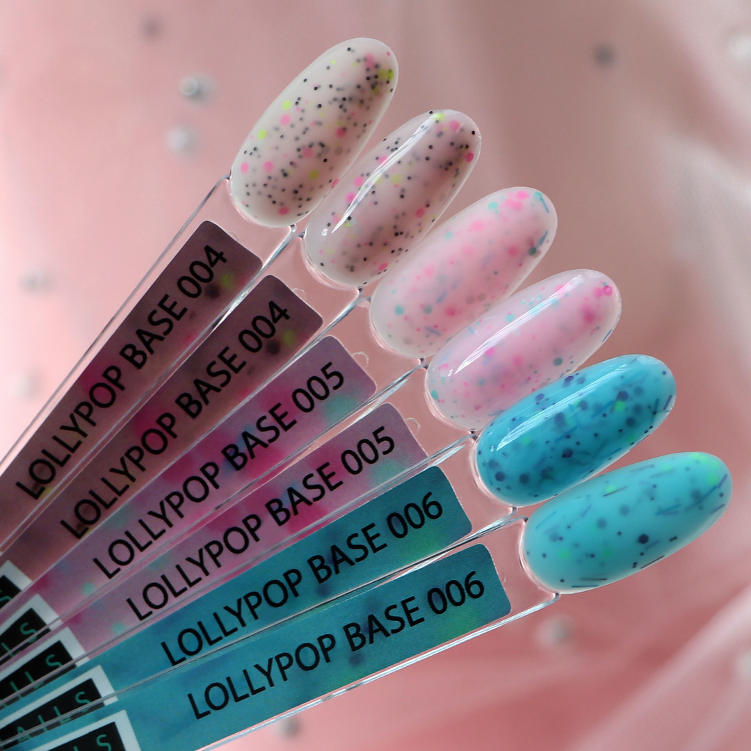 Kira Nails Lollypop Base №004 (рожевий з різнокольоровими пластівцями), 6 мл