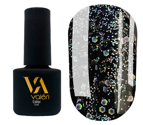 Valeri Gel nail polish 101 (black with holographic glitter), 6 ml