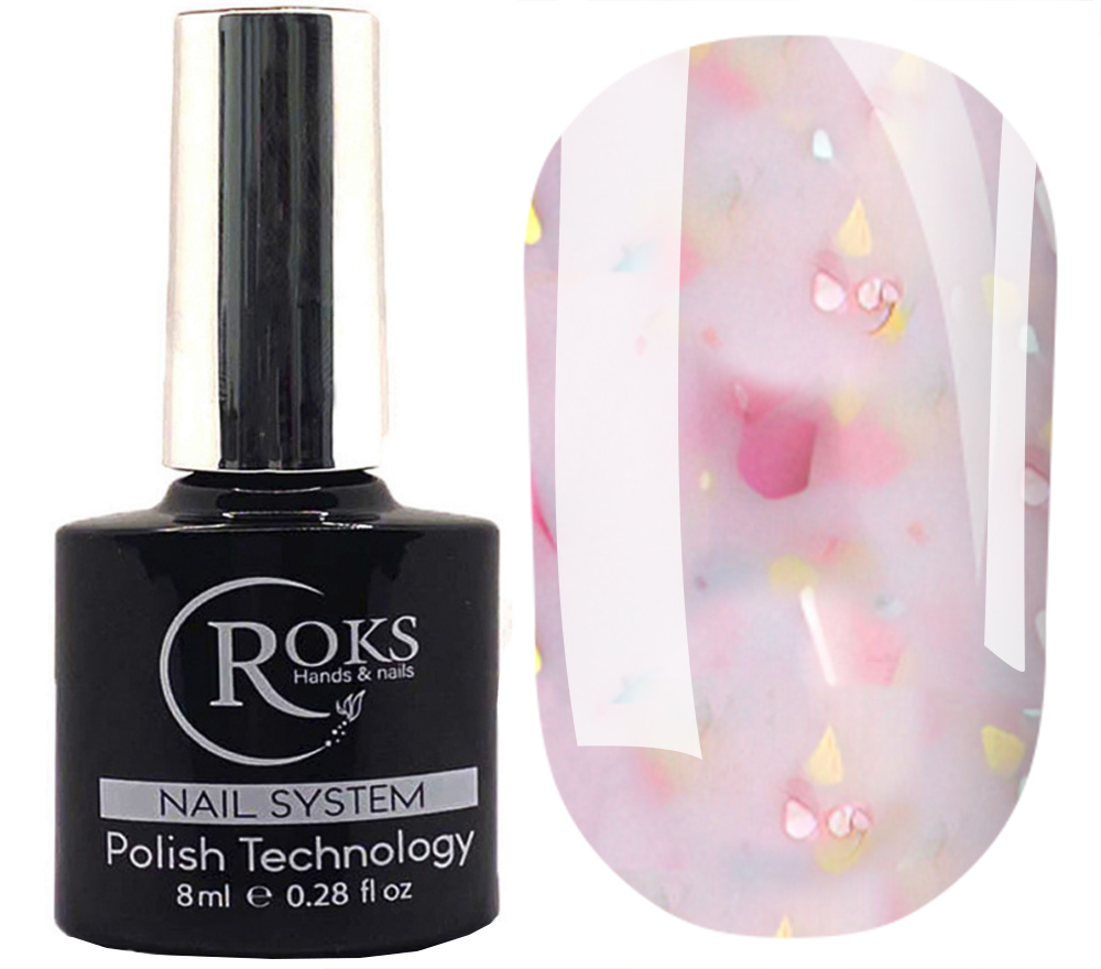 Roks Base Rubber French Potal No. 080 (pale pink with multi-colored potal), 8 ml
