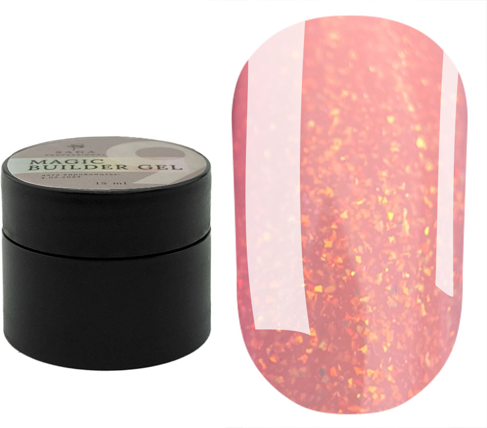 SAGA professional Builder Gel magic 09 (peach with multicolored gold leaf), 15 ml