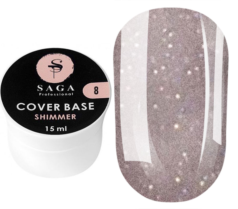SAGA professional Shimmer Base New 8 (nude gray with shimmer), 15 ml