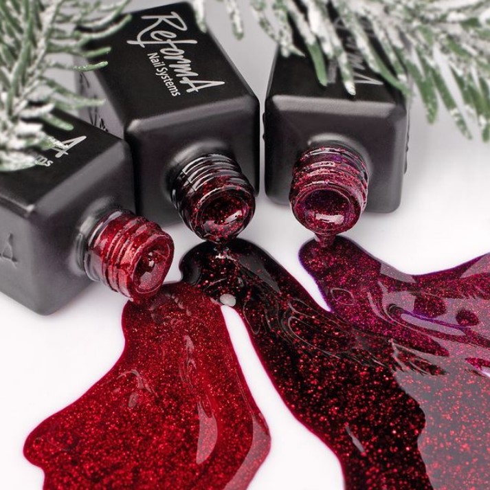 Reforma gel varnish, Alfa (New Year's red with small sparkles), 10 ml