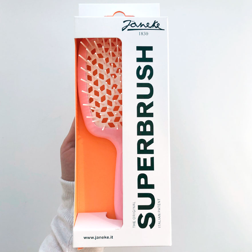 Janeke Superbrush Hair Brush Light Pink with White