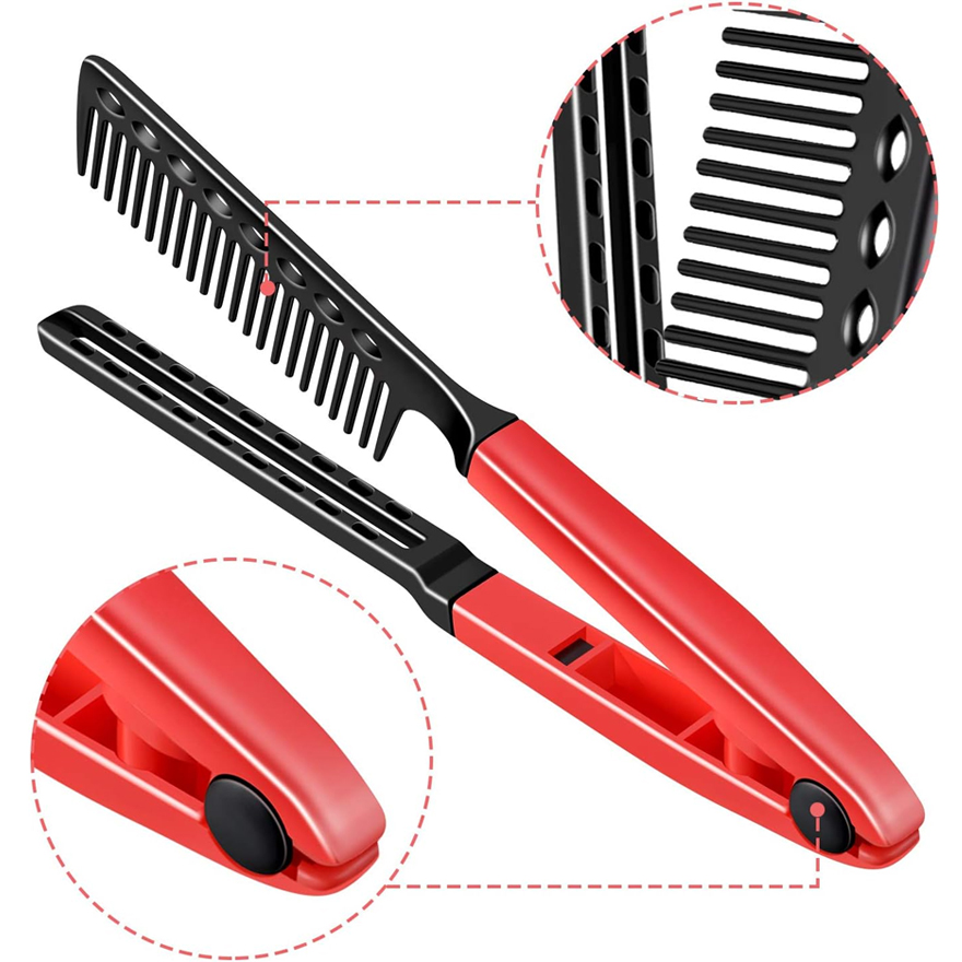 Comb-iron for drying hair with a hairdryer and for leveling with an iron, pink with black