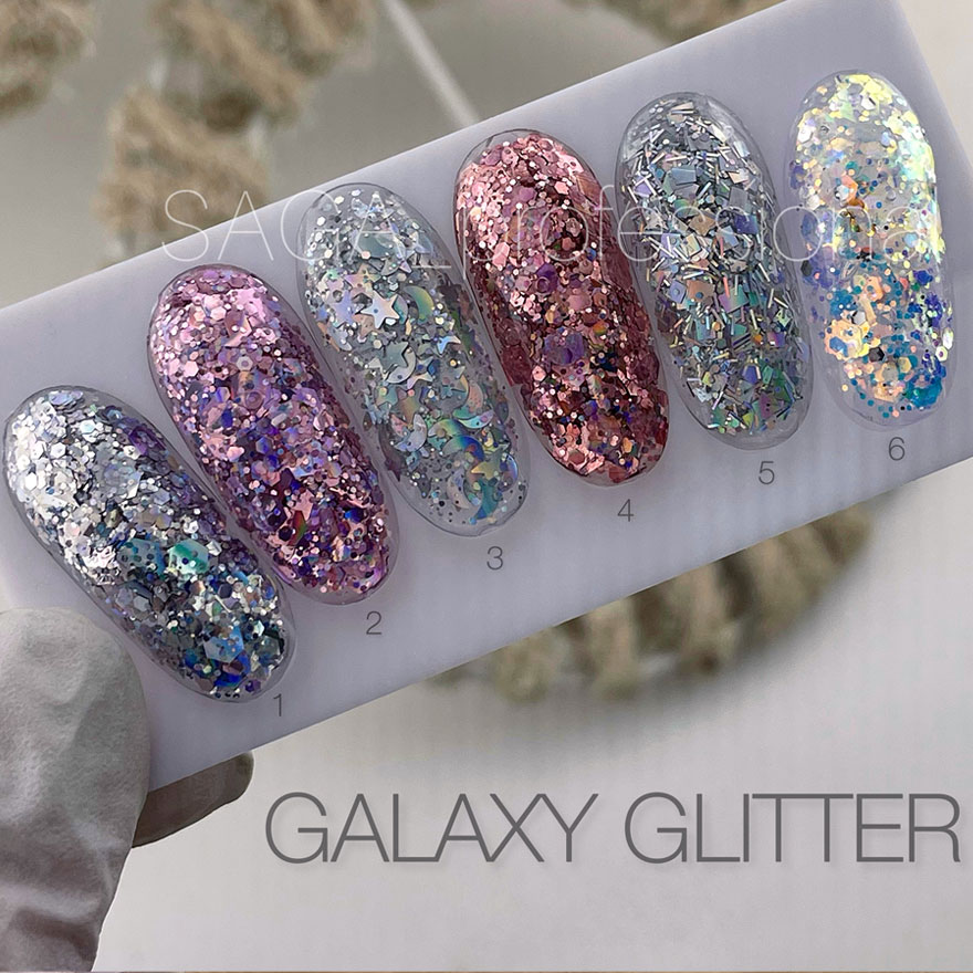 SAGA professional Galaxy glitter 06 (transparent with holographic gold glitter), 8 ml SAGA professional Galaxy glitter 06 (transparent with holographic gold glitter), 8 ml