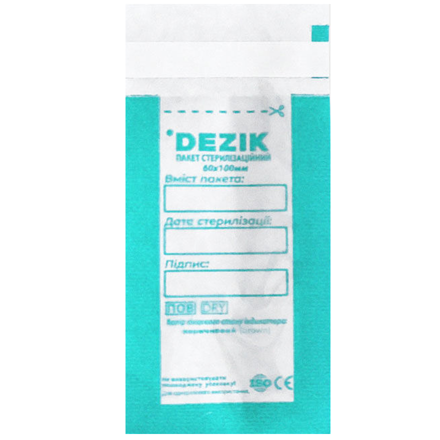 Dezik Kraft bags for air and steam sterilization Plus, transparent 60x100 mm, 100 pcs/pk (with class 4 indicator, 100 pcs)
