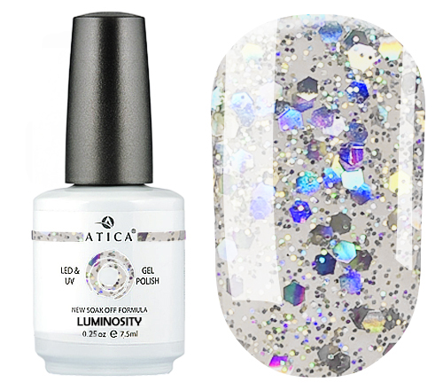 Atica Luminosity GPM121 gel-varnish (transparent with holographic glitter and micro-glitter), 7.5 ml