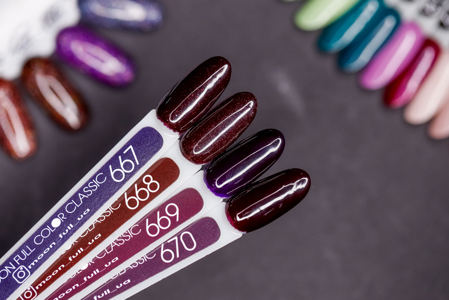 Гель-лак MOON FULL color Gel polish №670 шоколадно-чорничний, 8 мл