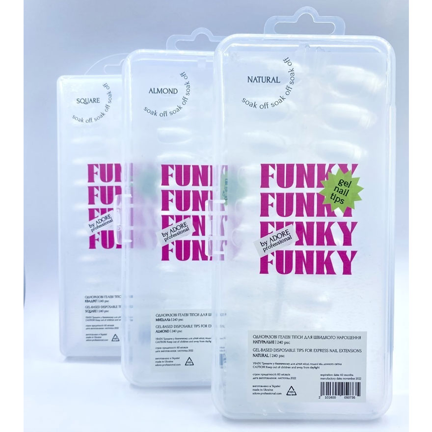 ADORE Funky Gel Nail Tips "SQUARE" – натуральний квадрат, 240 шт