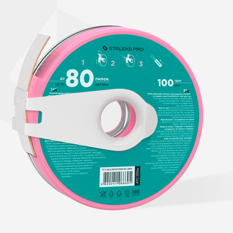 Staleks Pro - papmAm white EXPERT replacement file-tape in a plastic reel STALEKS PRO 100 grit