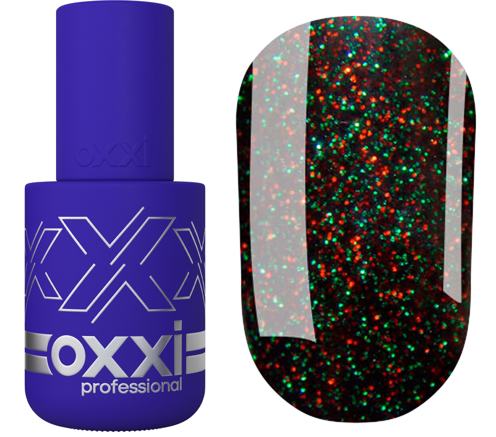 OXXI Gel nail polish No. 239 (black with red and green micro-shimmer), 10 ml
