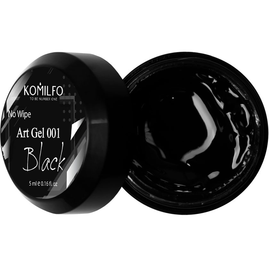 УЦІНКА до 10.2026 Komilfo No Wipe Art Gel Black 001 Арт-гель БЕЗ липкого шару (чорний), 5 мл