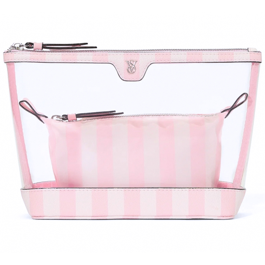 Victoria’s Secret Косметичка 2в1 Piece Makeup Bag - Heritage Stripe/ рожева смужка