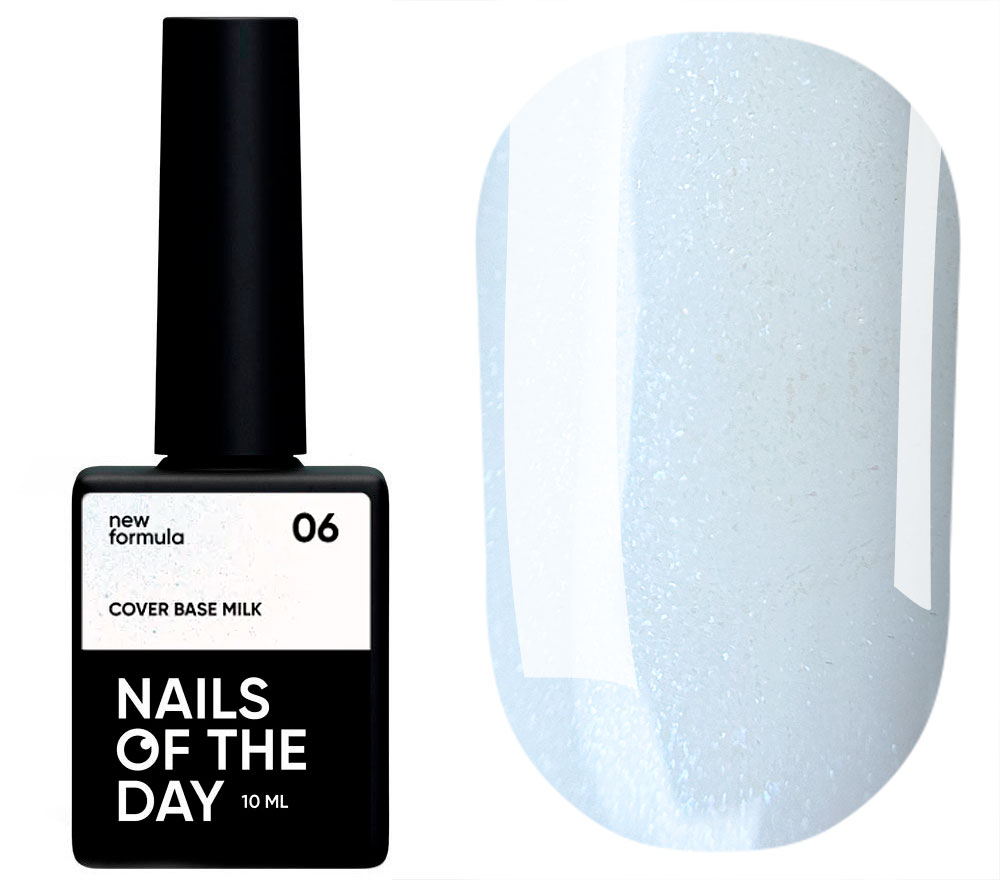 Nails Of The Day Cover base milk No. 06 (milk drink with black shimmer), 10 ml