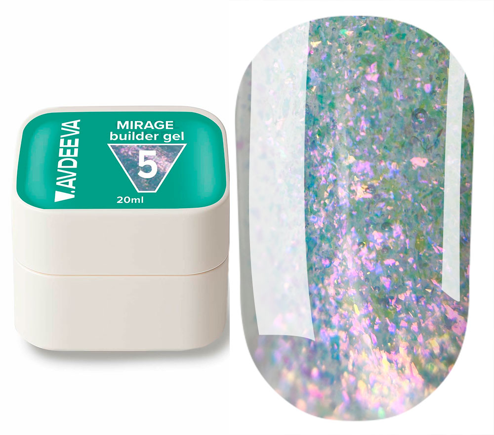 V.AVDEEVA MIRAGE Builder Gel №5 - голографический гель для моделирования ногтей, 15 мл
