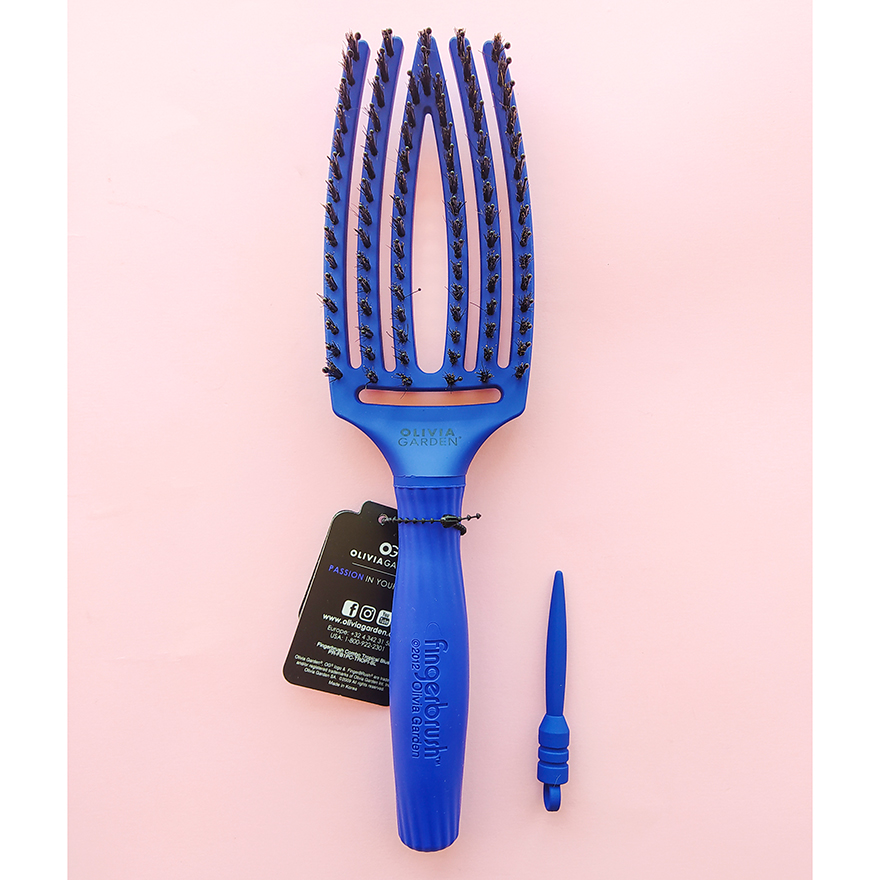 Olivia Garden Щетка массажная с натуральной щетиной Finger Brush Combo Medium Tropical Blue