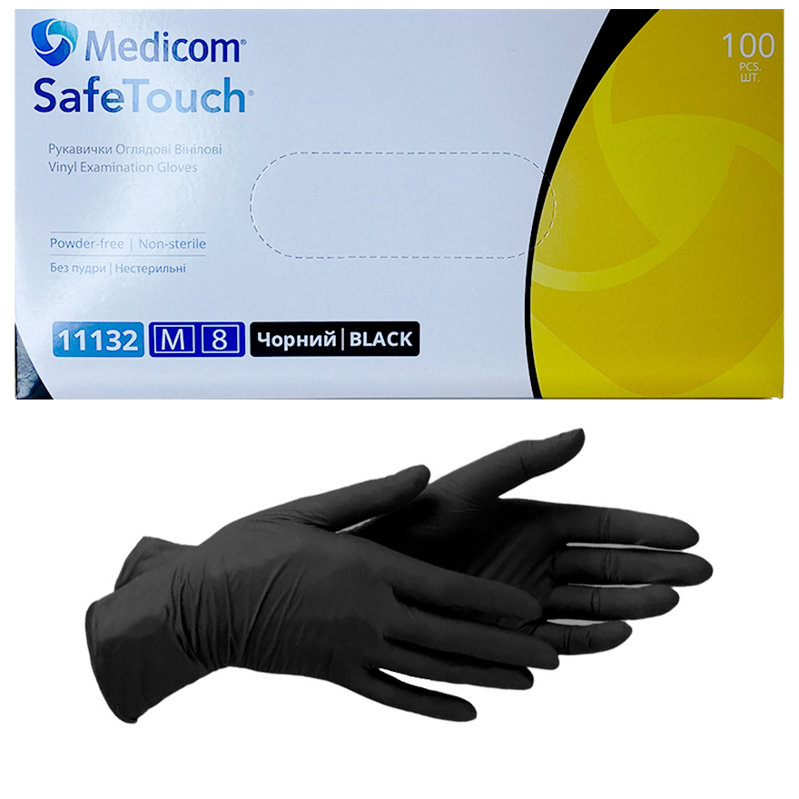 Medicom Перчатки виниловые Black (M) 11132, 100 шт/уп (50 пар)