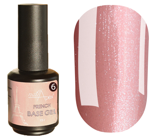 NailApex French Base FRB6 Universal Nude Camouflage Base with Silver Shimmer, 15 ml